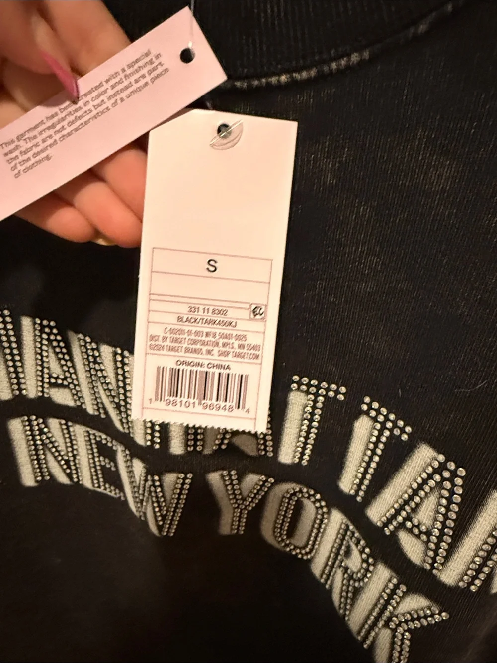 wild fable Washed Black 'Manhattan New York' Rhinestone Crewneck Sweatshirt - Picture 3 of 4